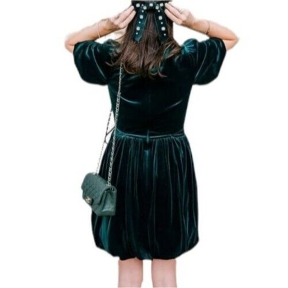 Antonio Melani Nicola Bathie Green Velvet  Dress Round Neck Short 8 - Picture 4 of 8